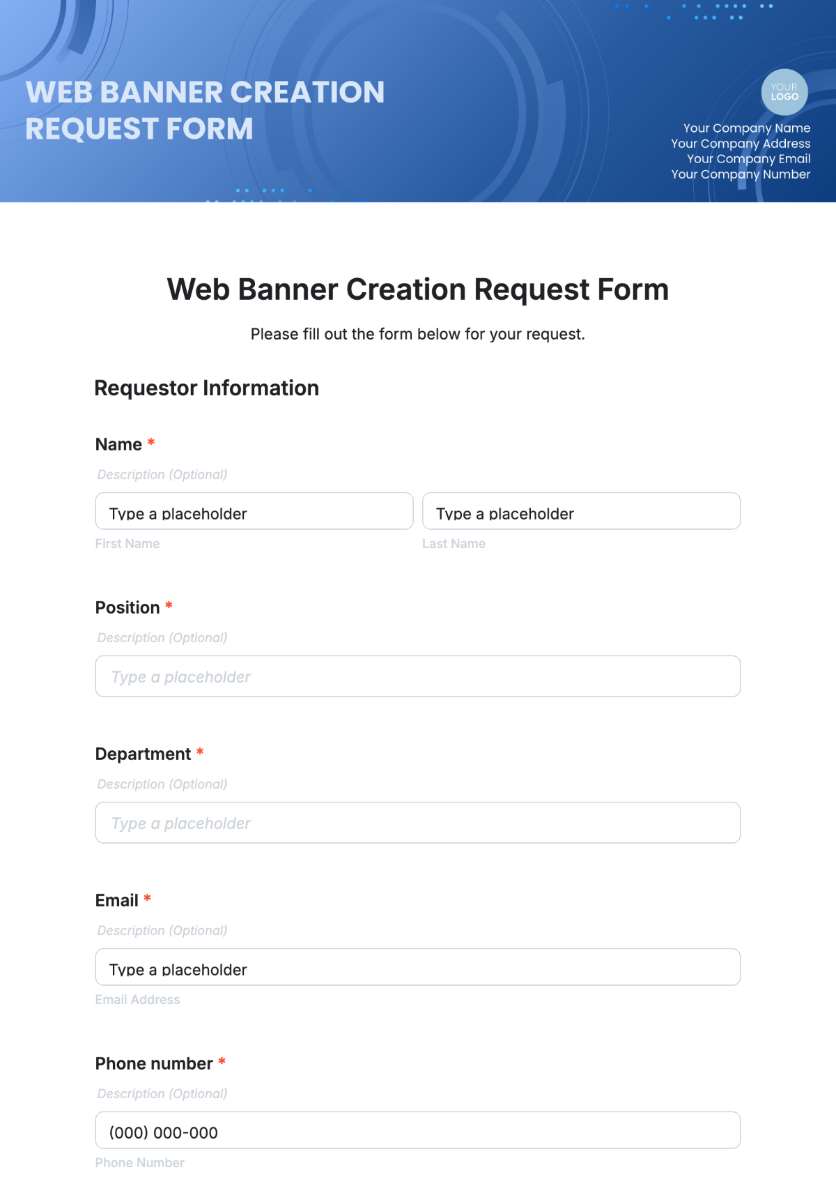 Web Banner Creation Request Form Template - Edit Online & Download