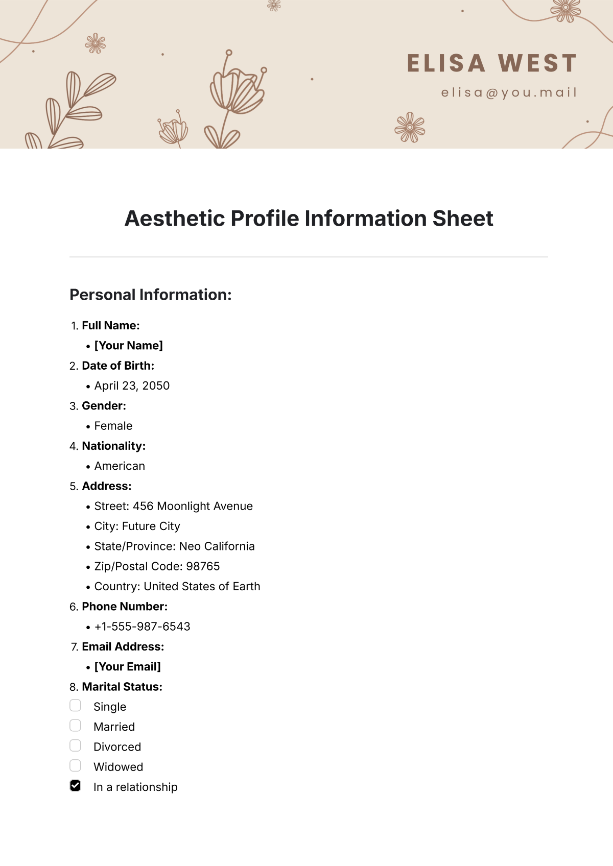 Aesthetic Profile Information Sheet Template - Edit Online & Download