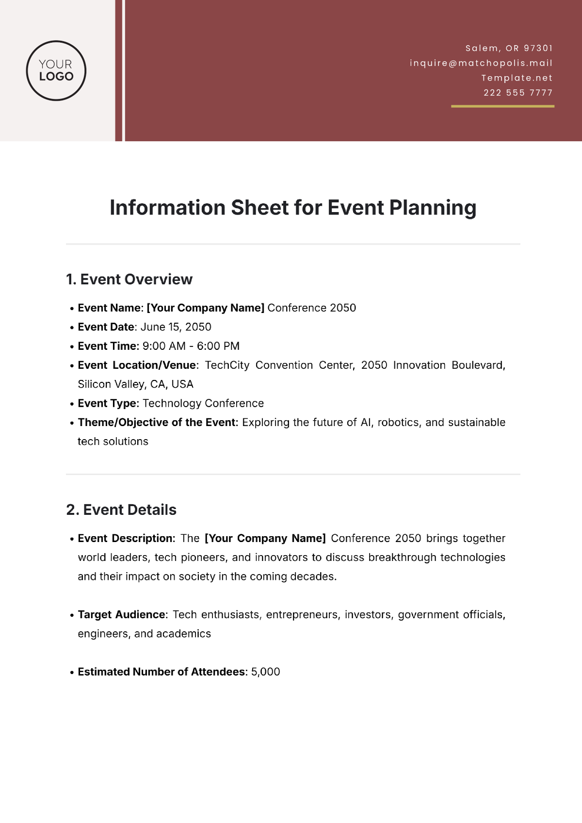 Information Sheet Template for Event Planning - Edit Online & Download