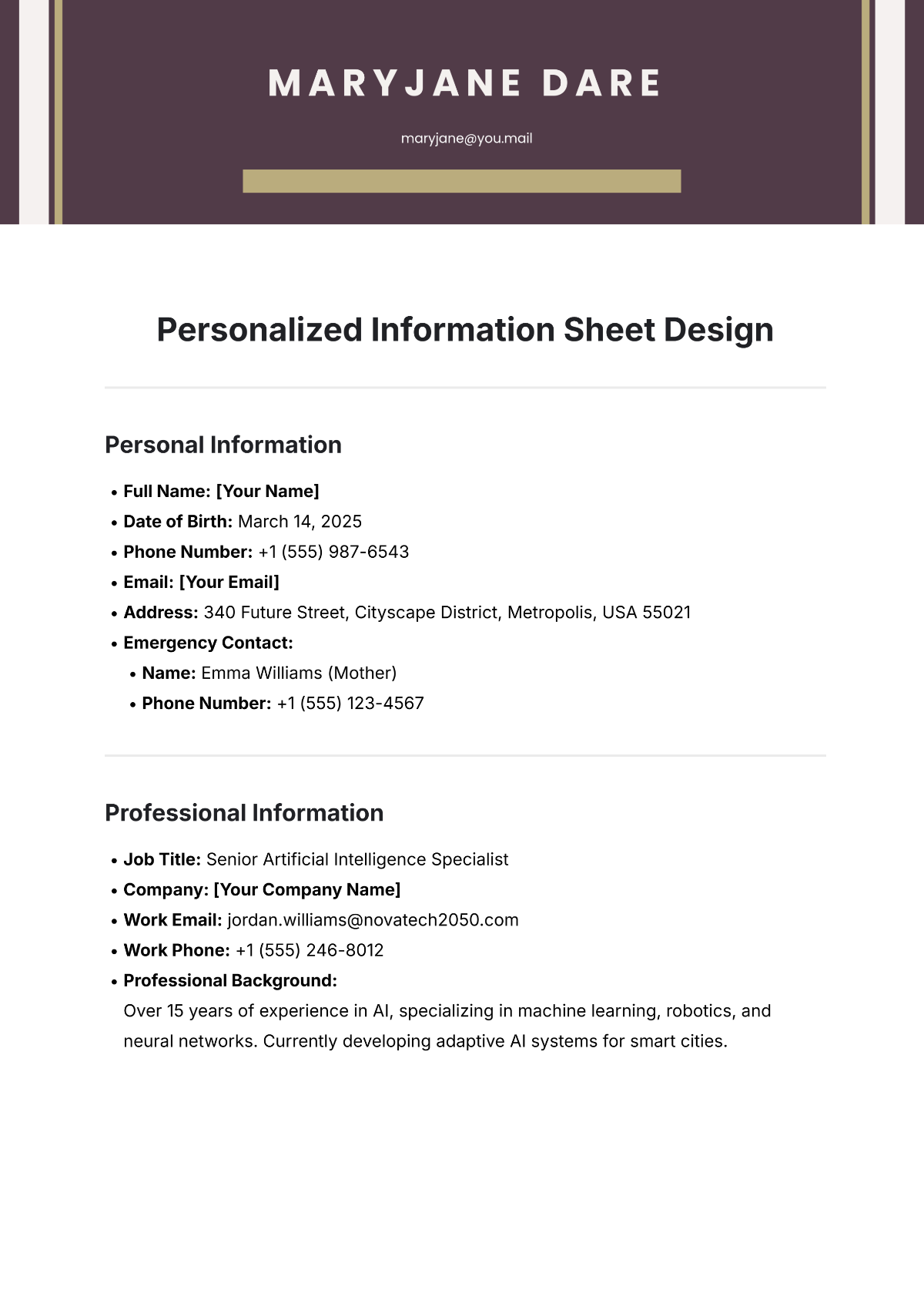 Personalized Information Sheet Design Template - Edit Online & Download