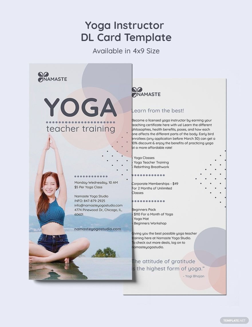 Yoga Instructor DL Card Template