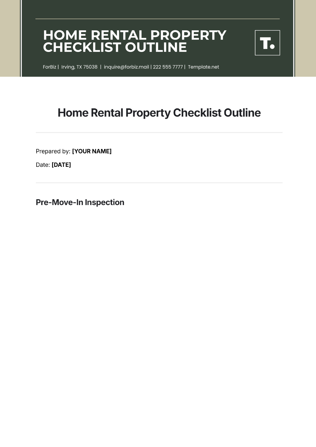 Home Rental Property Checklist Outline Template - Edit Online & Download