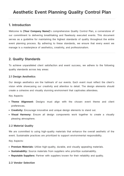 Free Aesthetic Event Planning Quality Control Plan Template to Edit Online