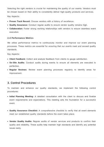 Free Aesthetic Event Planning Quality Control Plan Template to Edit Online