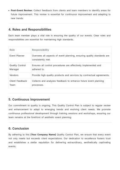 Free Aesthetic Event Planning Quality Control Plan Template to Edit Online