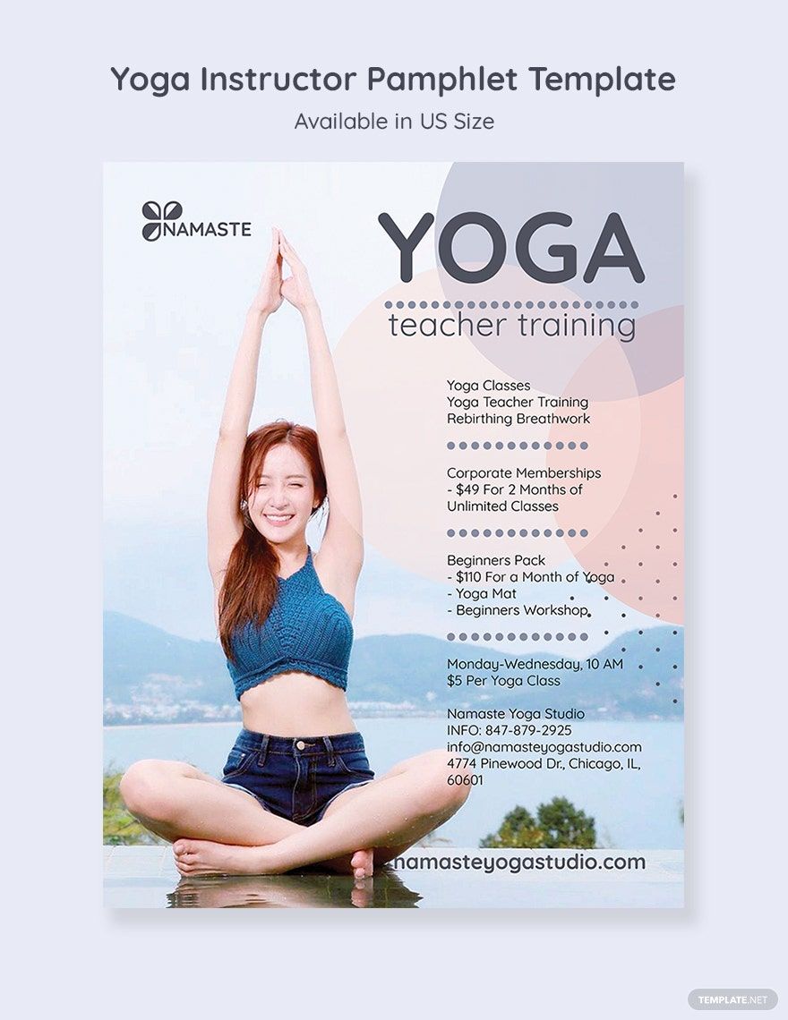 Yoga Instructor Pamphlet Template in Illustrator PSD InDesign