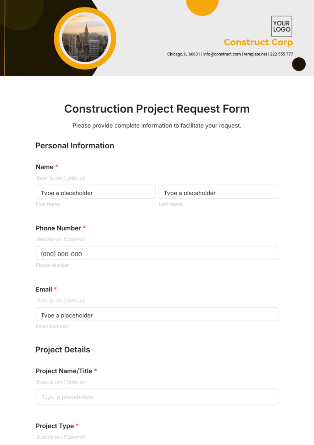 Construction Project Request Form Template - Edit Online & Download