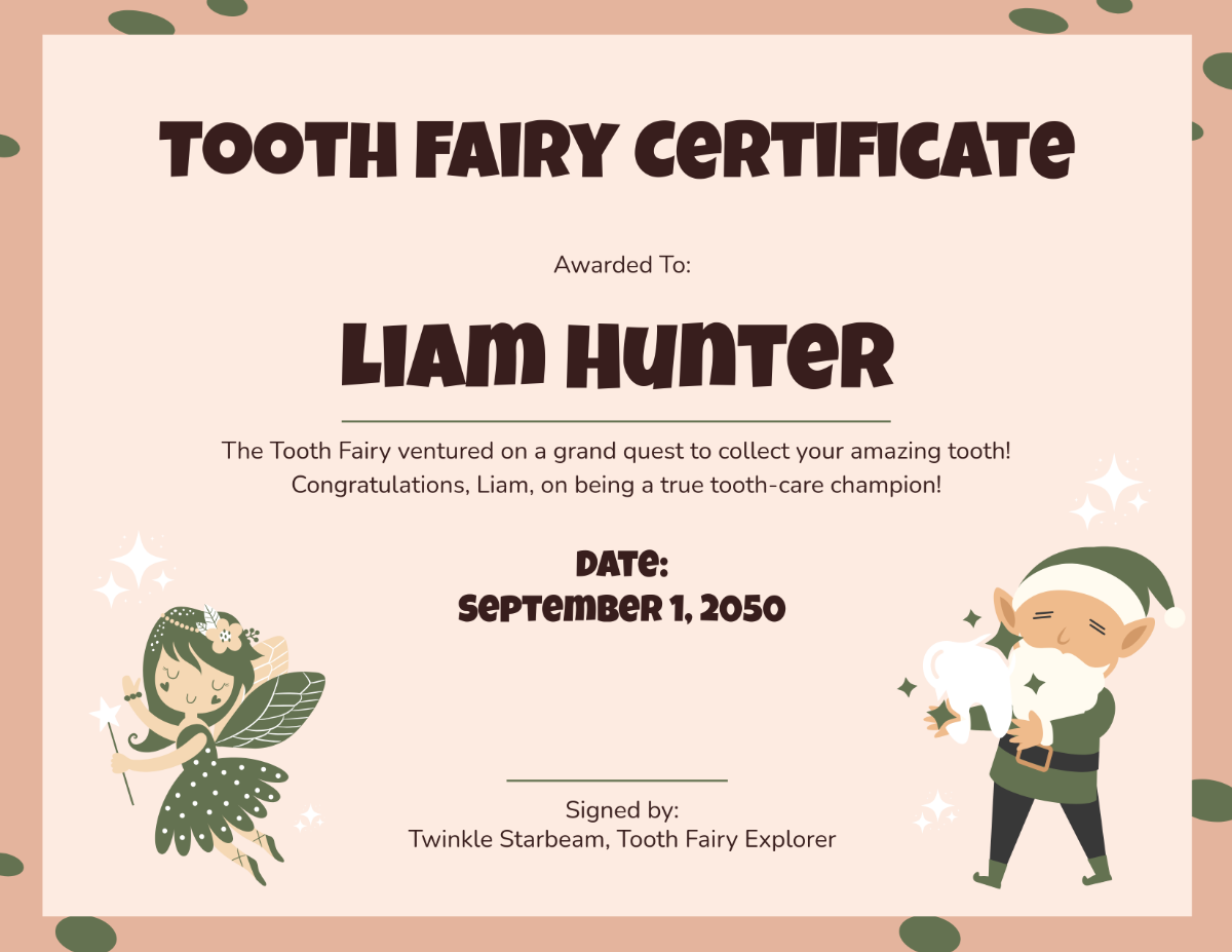 Free Tooth Fairy Certificate for Boys Template - Edit Online & Download