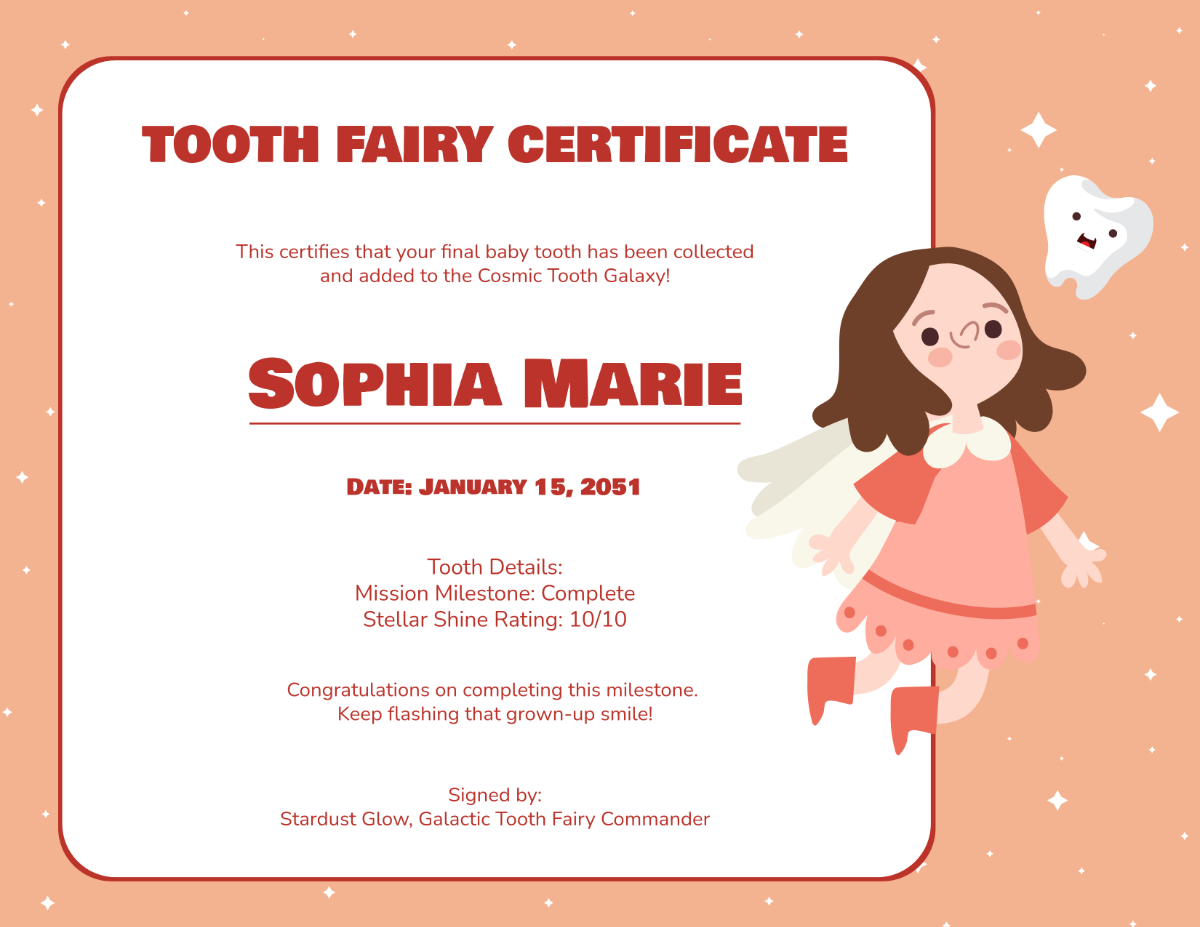 Free Tooth Fairy Certificate for Last Tooth Template - Edit Online & Download