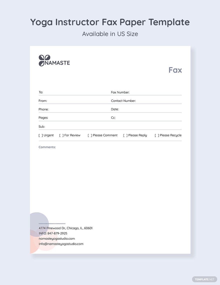 Yoga Instructor Fax Paper Template