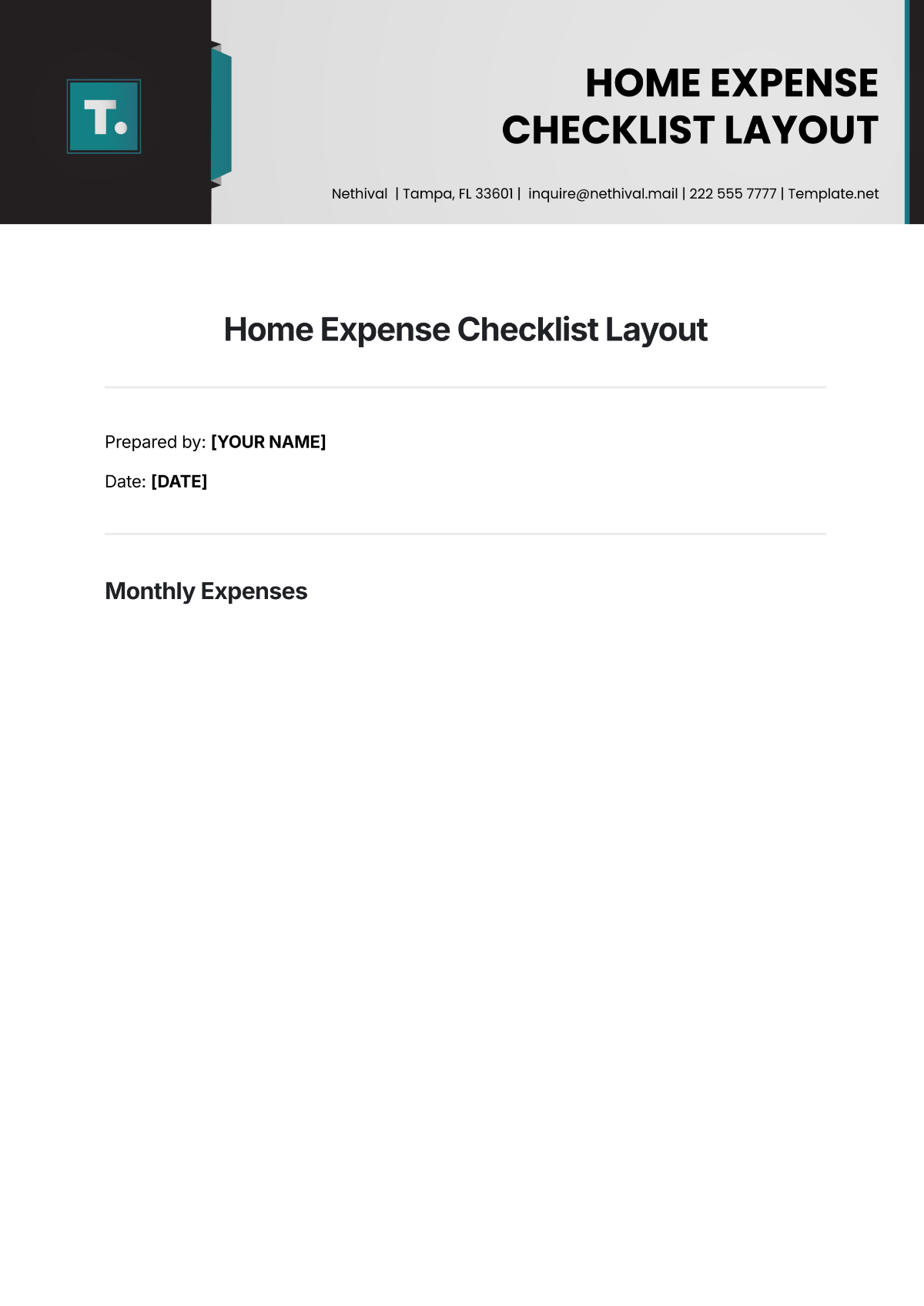 Home Expense Checklist Layout Template - Edit Online & Download