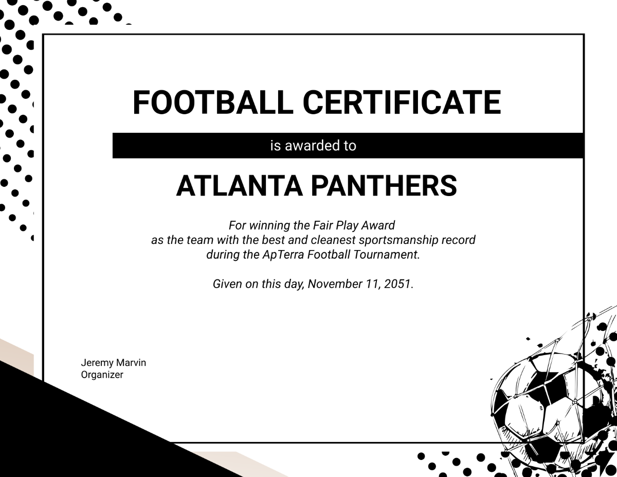 Free Black and White Football Certificate Template - Edit Online & Download