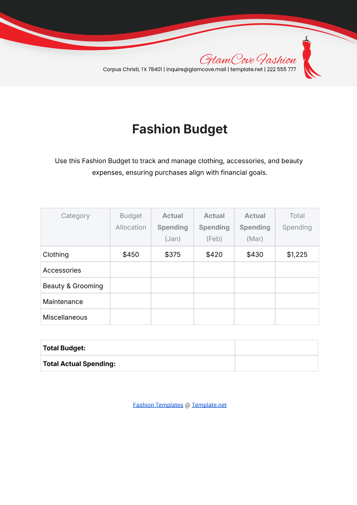 Fashion Budget Template - Edit Online & Download