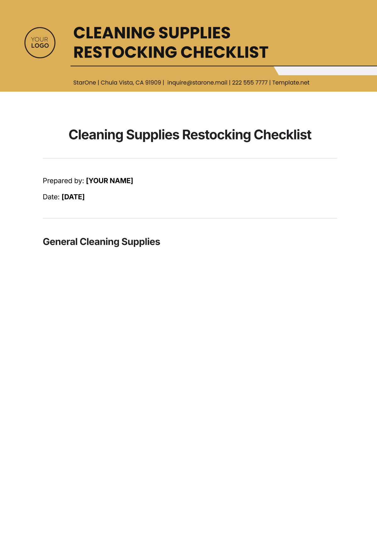 Cleaning Supplies Restocking Checklist Template - Edit Online & Download