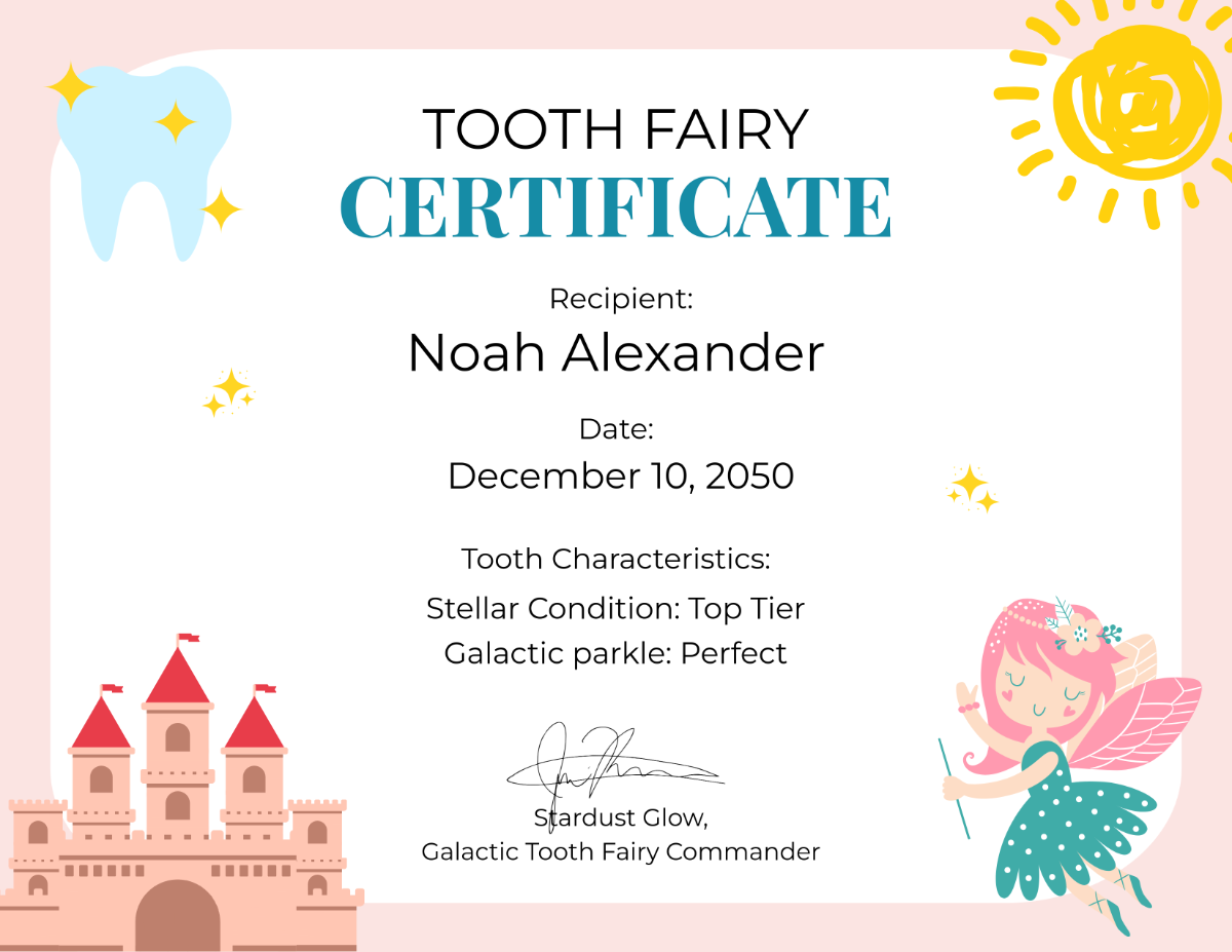 Free Creative Pink Tooth Fairy Certificate Template - Edit Online & Download