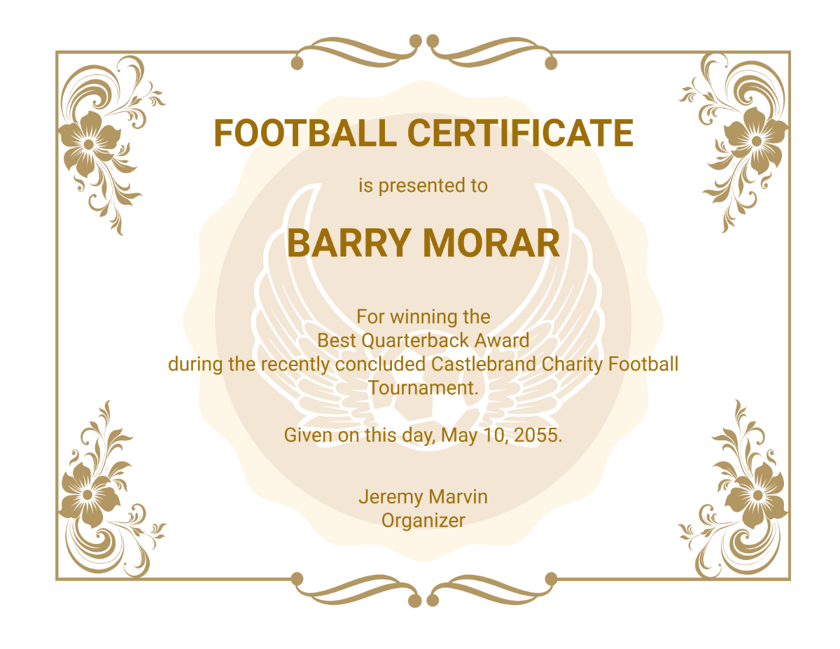 Free Aesthetic College Football Certificate Template - Edit Online & Download