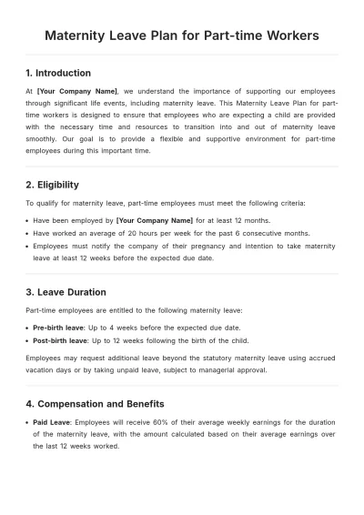 Free Maternity Leave Plan for Part-time Workers Template to Edit Online