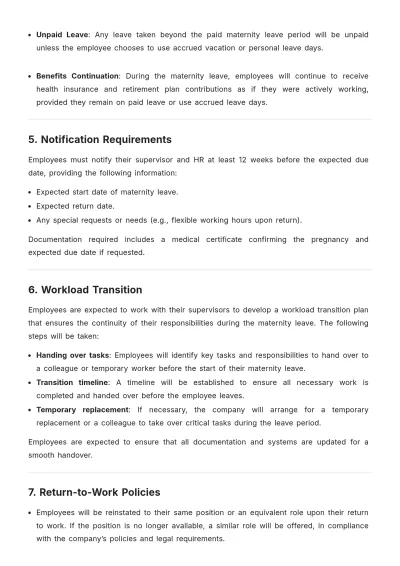 Free Maternity Leave Plan for Part-time Workers Template to Edit Online