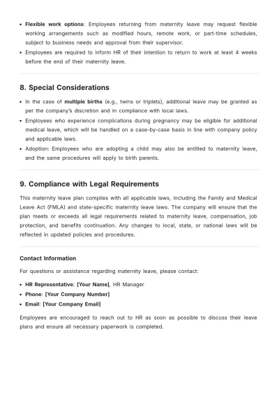 Free Maternity Leave Plan for Part-time Workers Template to Edit Online