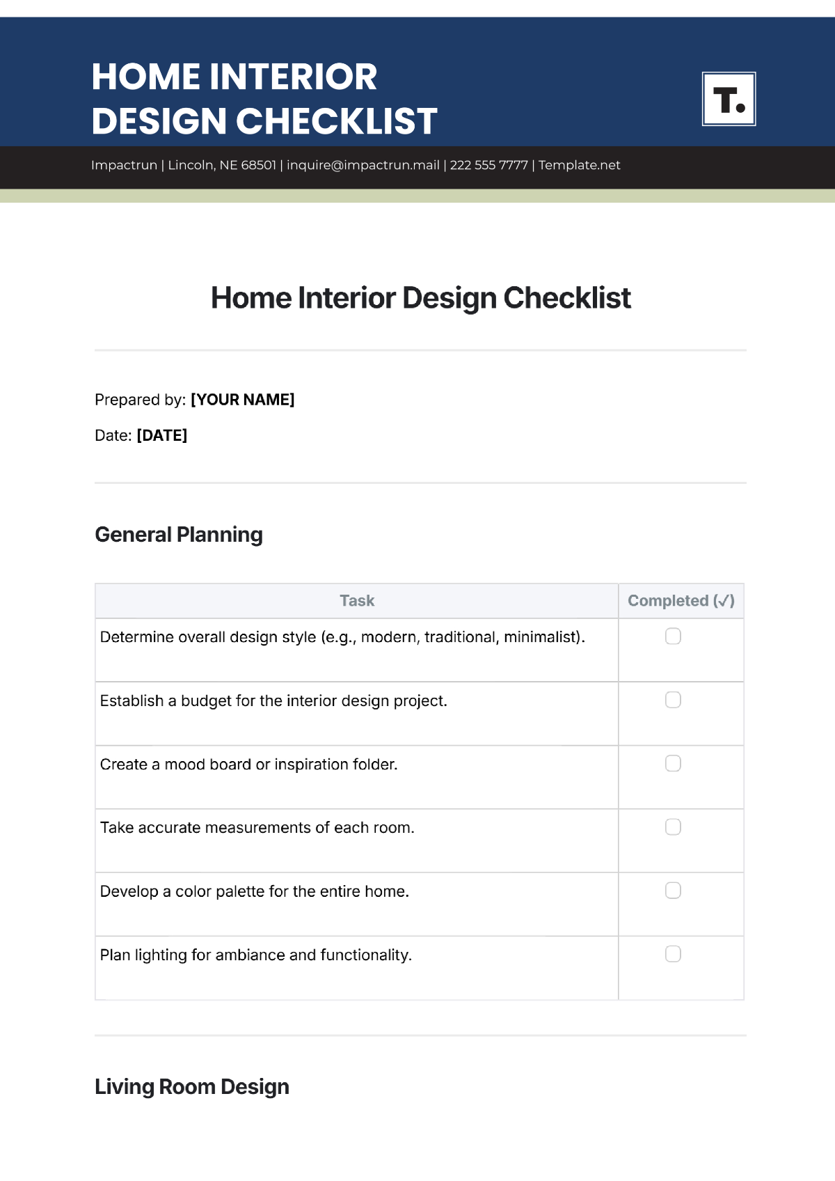 Home Interior Design Checklist Template - Edit Online & Download