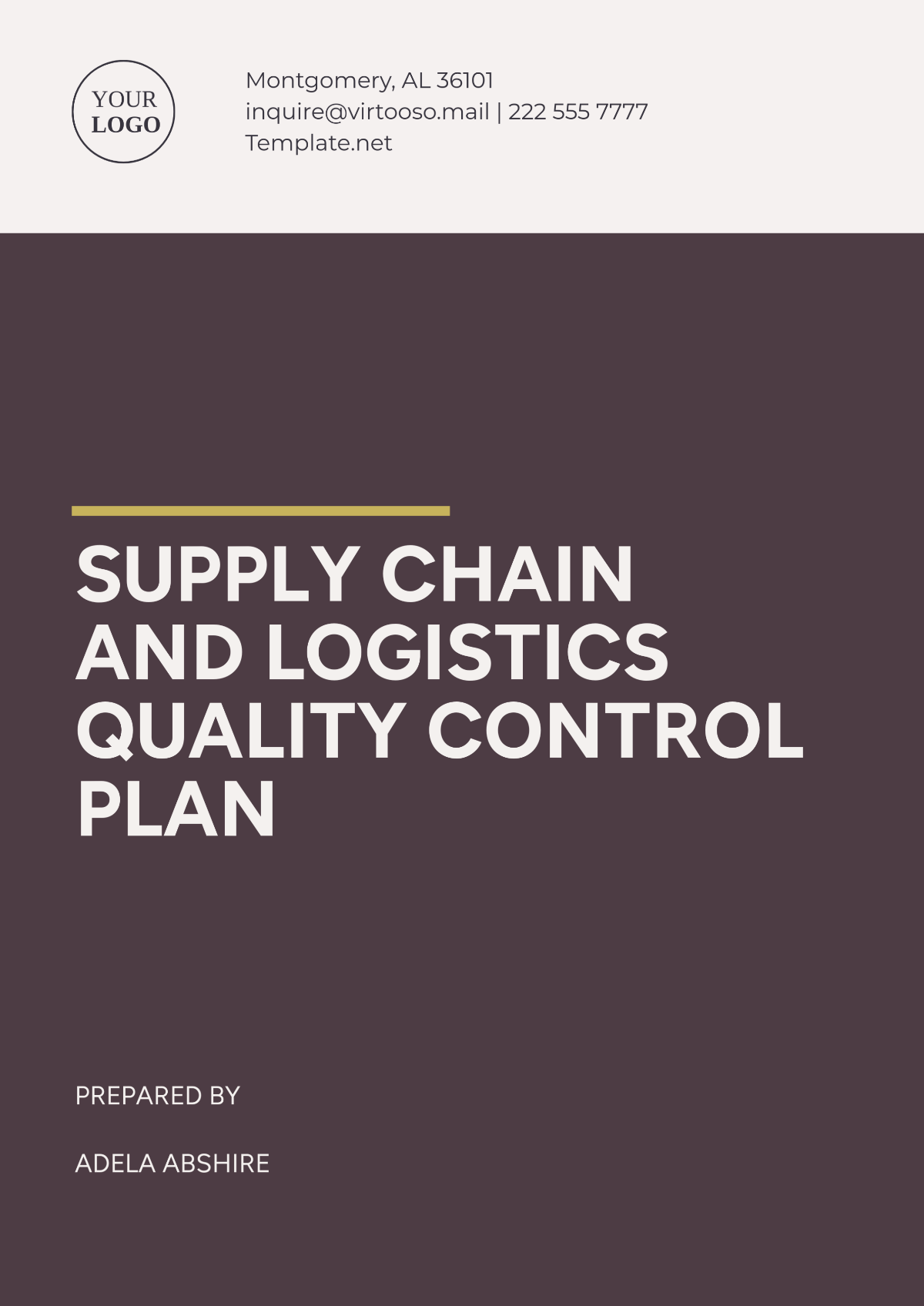 Supply Chain and Logistics Quality Control Plan Template - Edit Online & Download