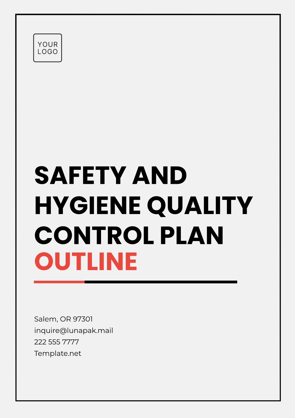 Safety and Hygiene Quality Control Plan Outline Template - Edit Online & Download