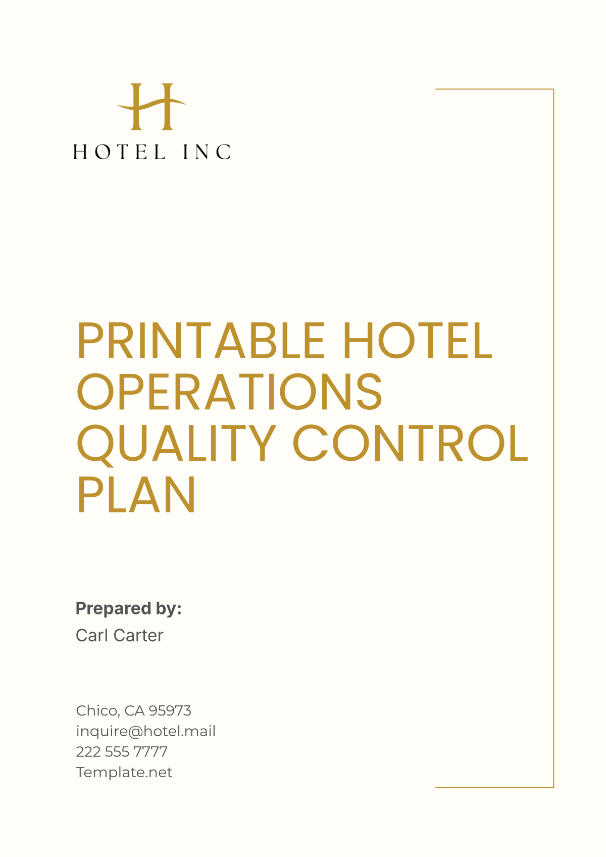 Printable Hotel Operations Quality Control Plan Template - Edit Online & Download