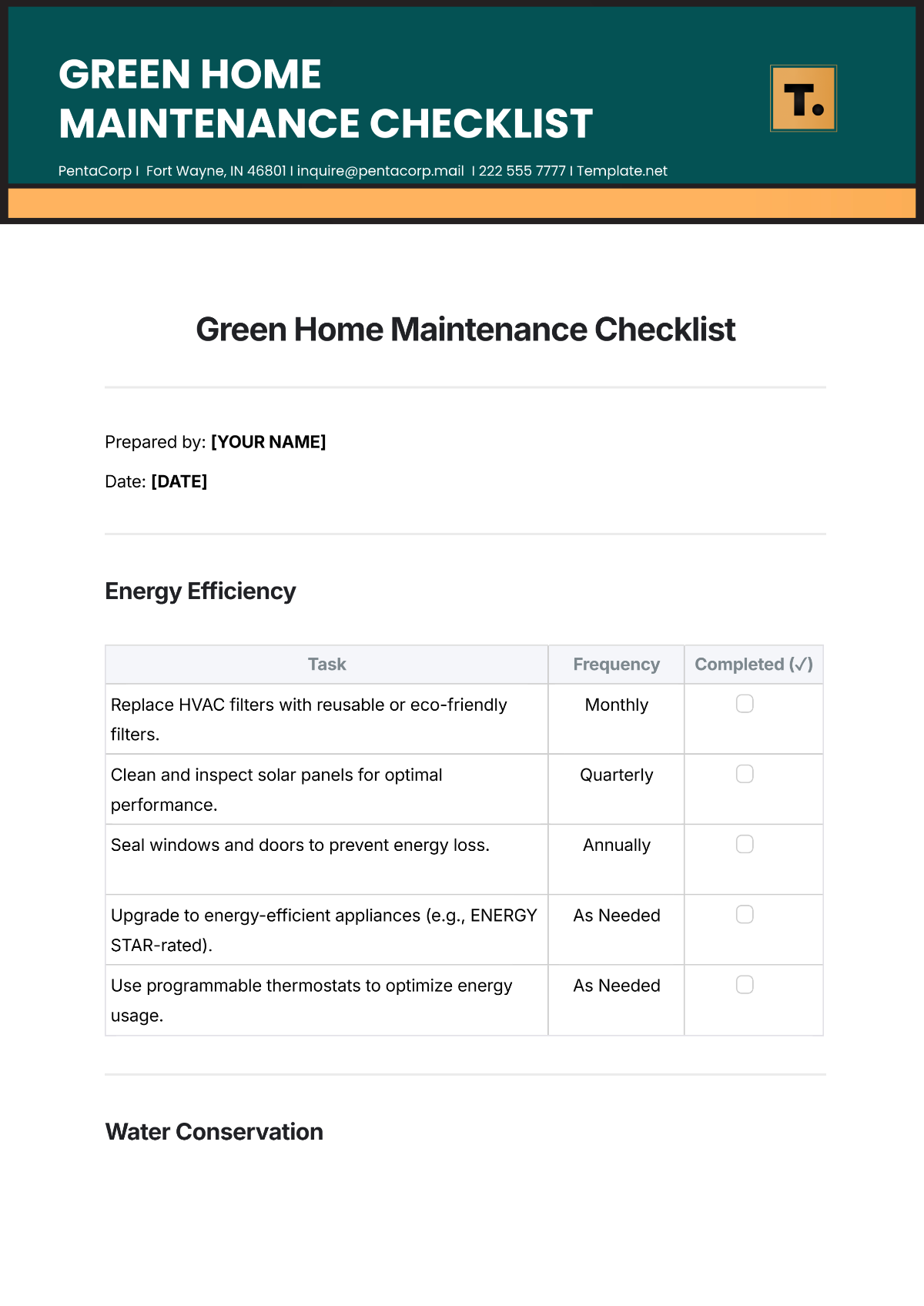 Green Home Maintenance Checklist Template - Edit Online & Download