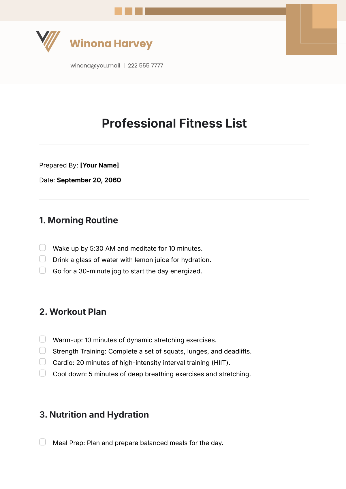 Professional Fitness List Template - Edit Online & Download