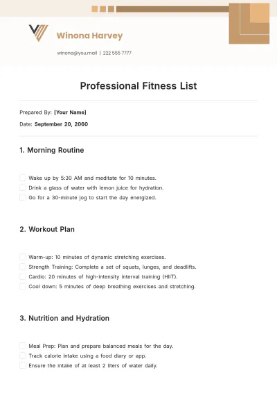 Free Professional Fitness List Template to Edit Online
