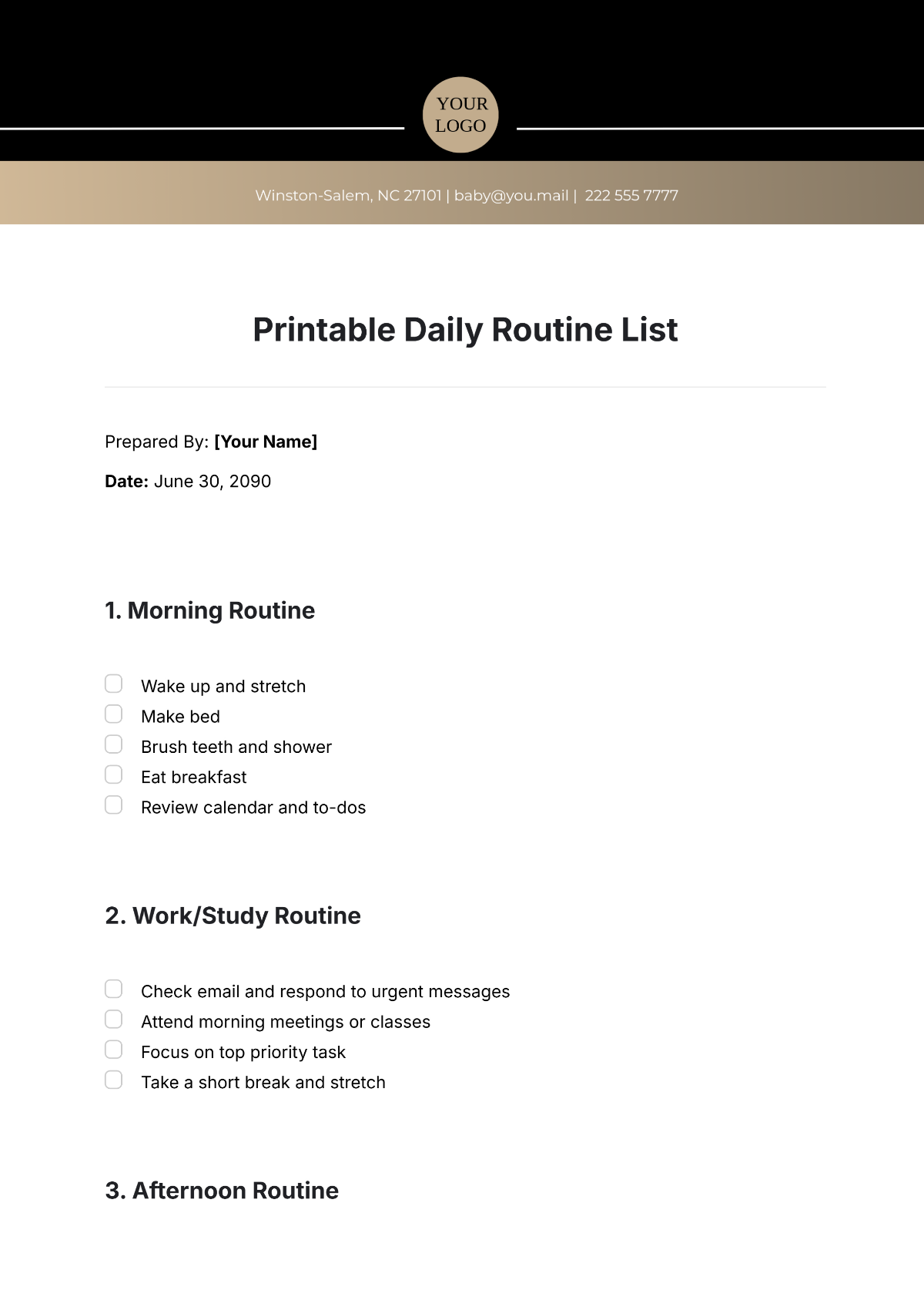 Printable Daily Routine List Template - Edit Online & Download