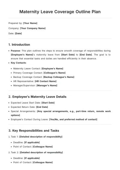 Free Maternity Leave Coverage Outline Plan Template to Edit Online