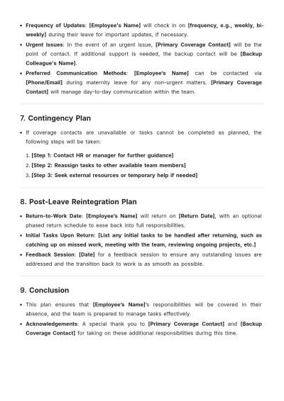 Free Maternity Leave Coverage Outline Plan Template to Edit Online