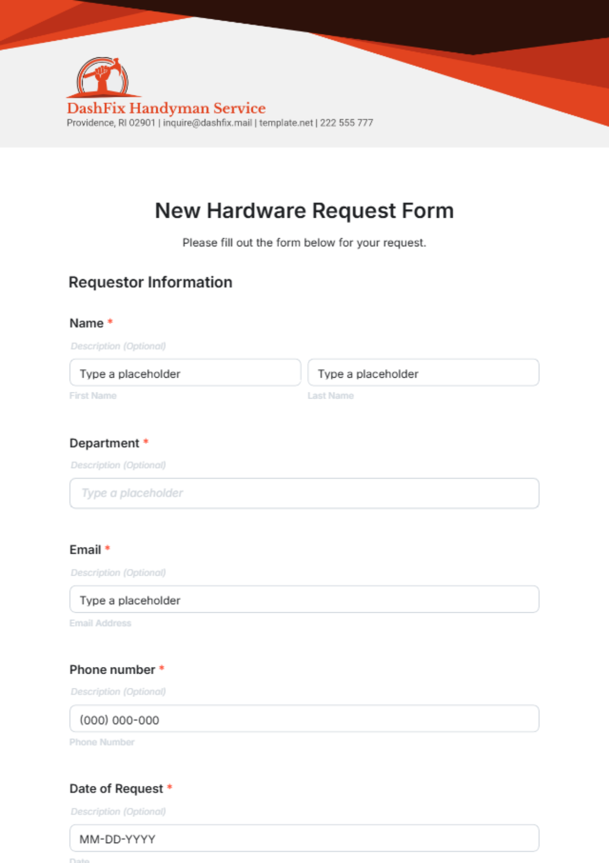 New Hardware Request Form Template - Edit Online & Download