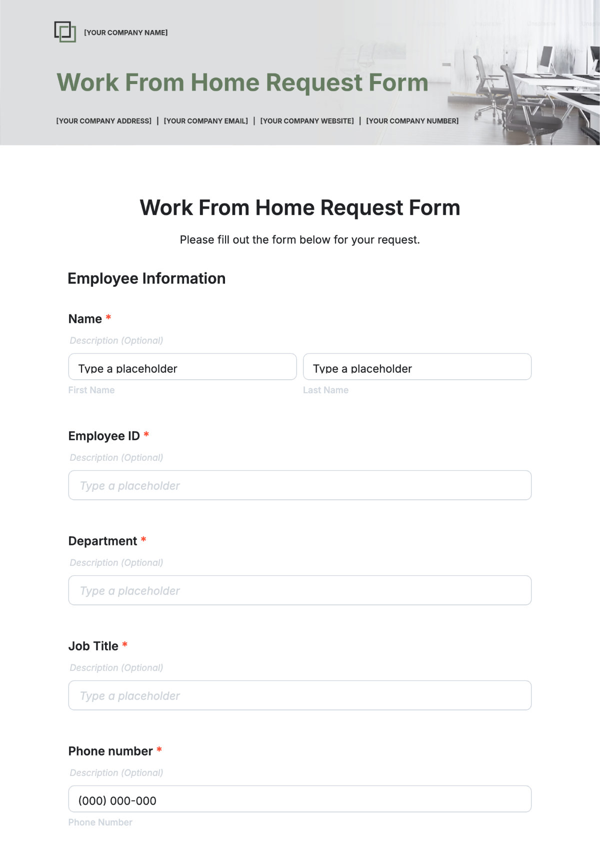 Work From Home Request Form Template - Edit Online & Download