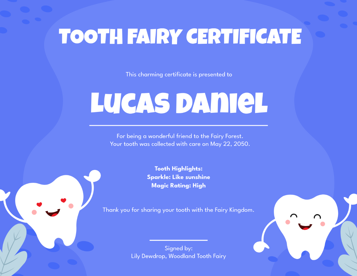 Free Tooth Fairy Certificate with Illustration Template - Edit Online & Download