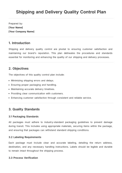 Free Shipping and Delivery Quality Control Plan Template to Edit Online