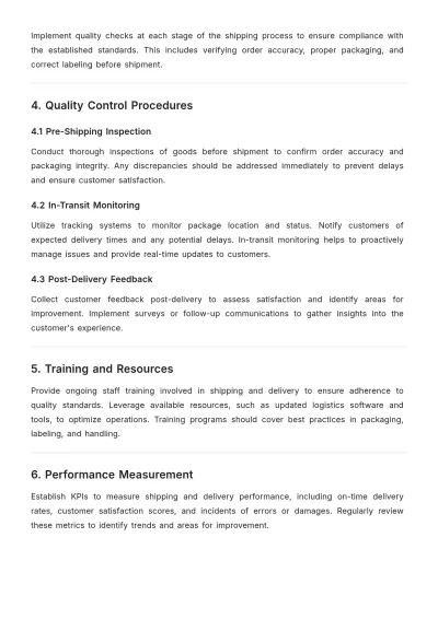 Free Shipping and Delivery Quality Control Plan Template to Edit Online