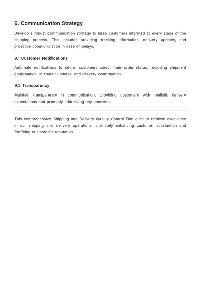 Free Shipping and Delivery Quality Control Plan Template to Edit Online