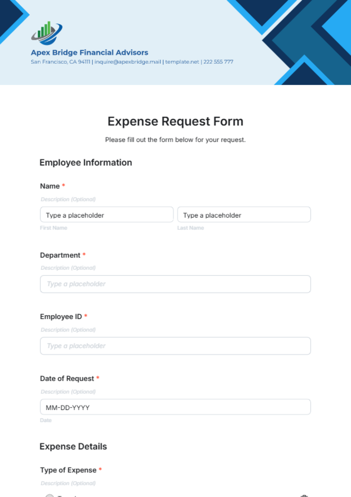 Expense Request Form Template - Edit Online & Download