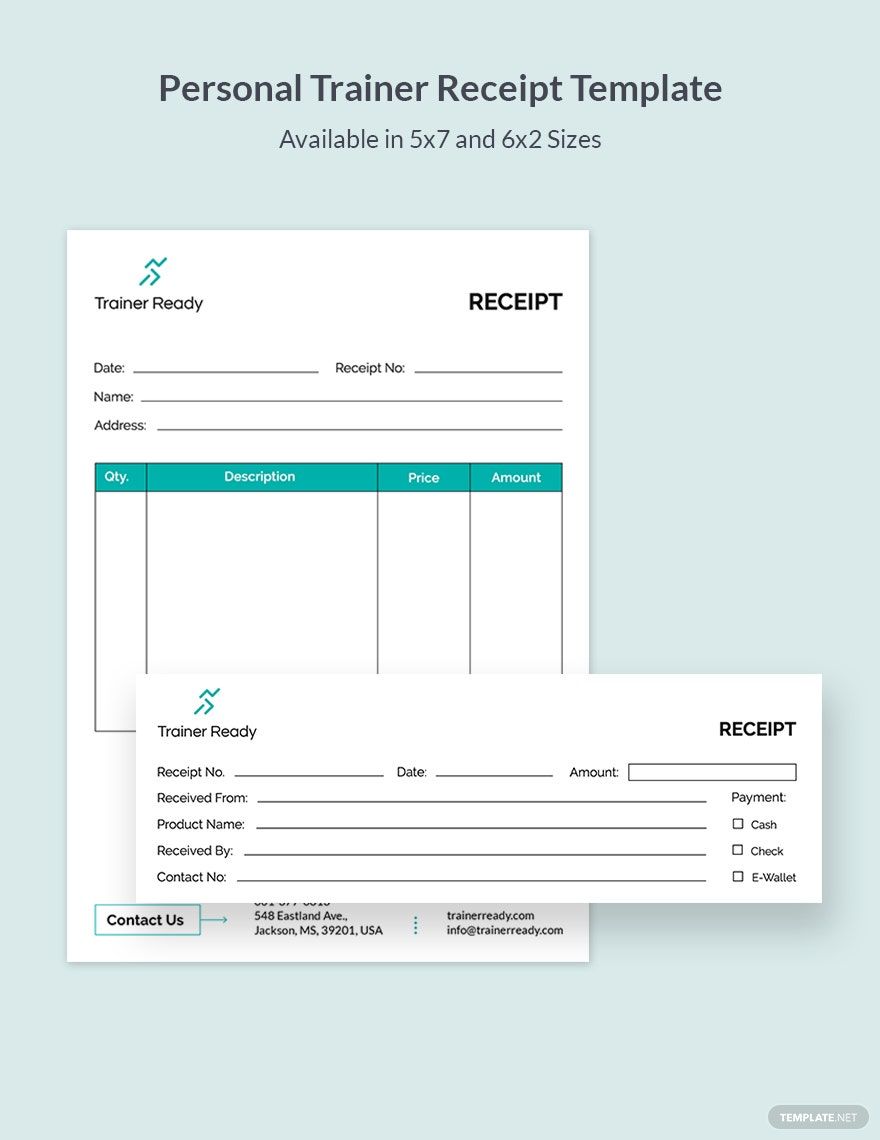 Personal Trainer Receipt Template in Google Docs, Google Sheets, Illustrator, PSD, InDesign