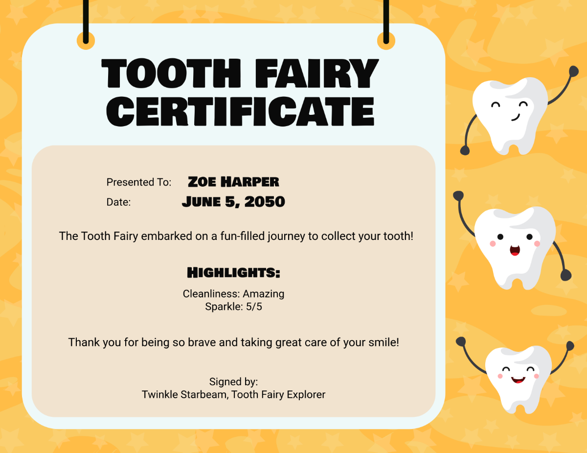 Free Note-Style Tooth Fairy Certificate Template - Edit Online & Download