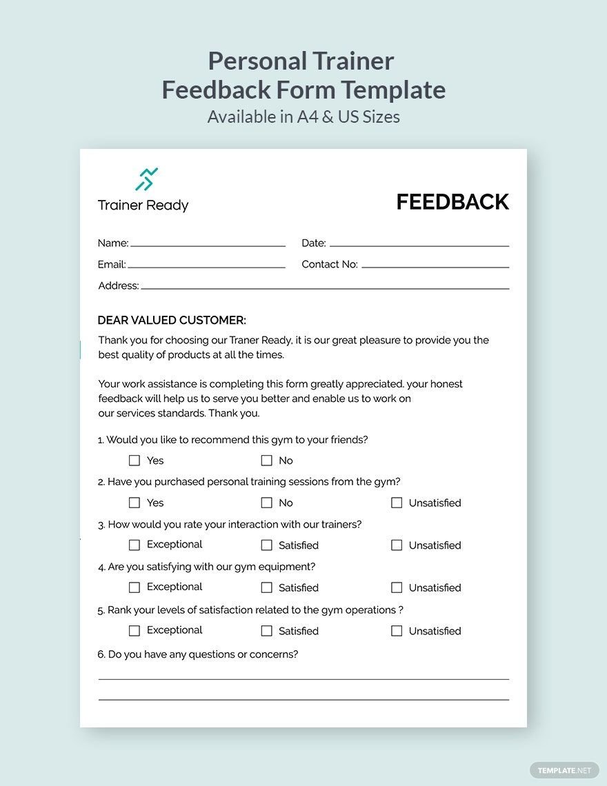 Personal Trainer Feedback Form Template