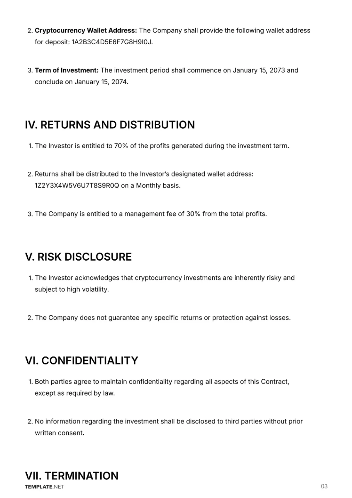 Free Cryptocurrency Investment Contract Template to Edit Online