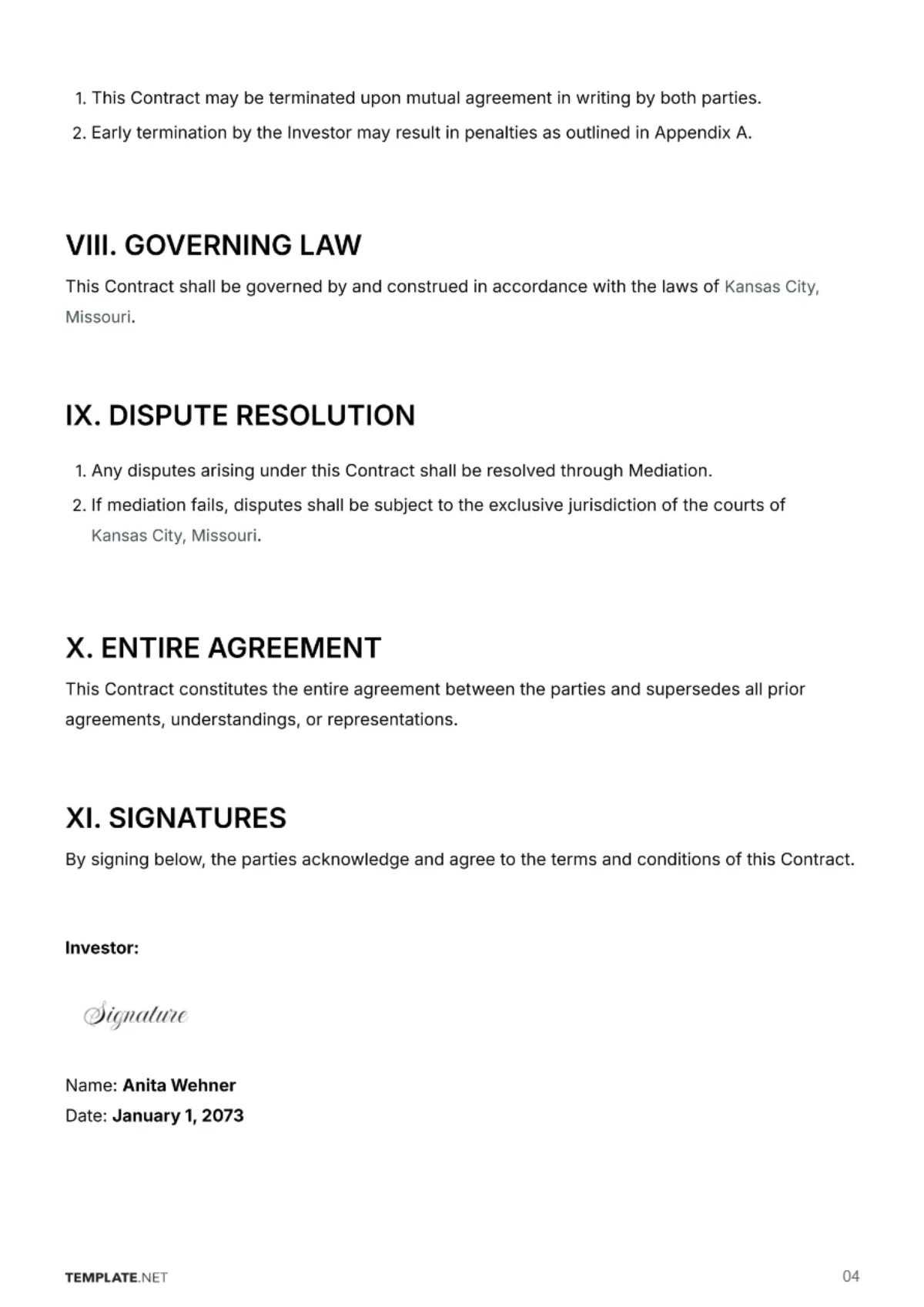 Free Cryptocurrency Investment Contract Template to Edit Online