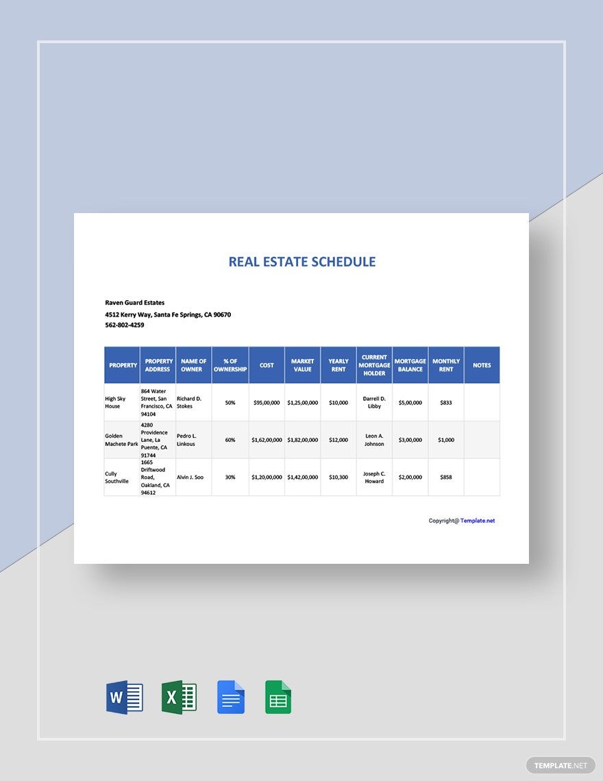 Blank Real Estate Schedule Template