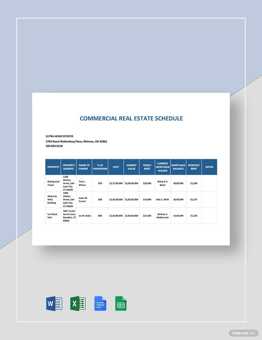 Commercial Real Estate Schedule Template