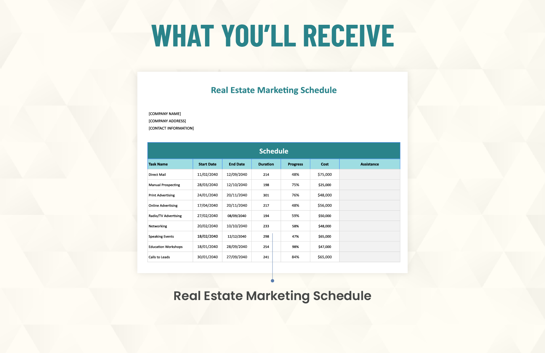 Real Estate Marketing Schedule Template