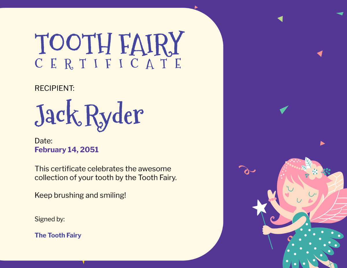 Free Blank Tooth Fairy Certificate Template - Edit Online & Download