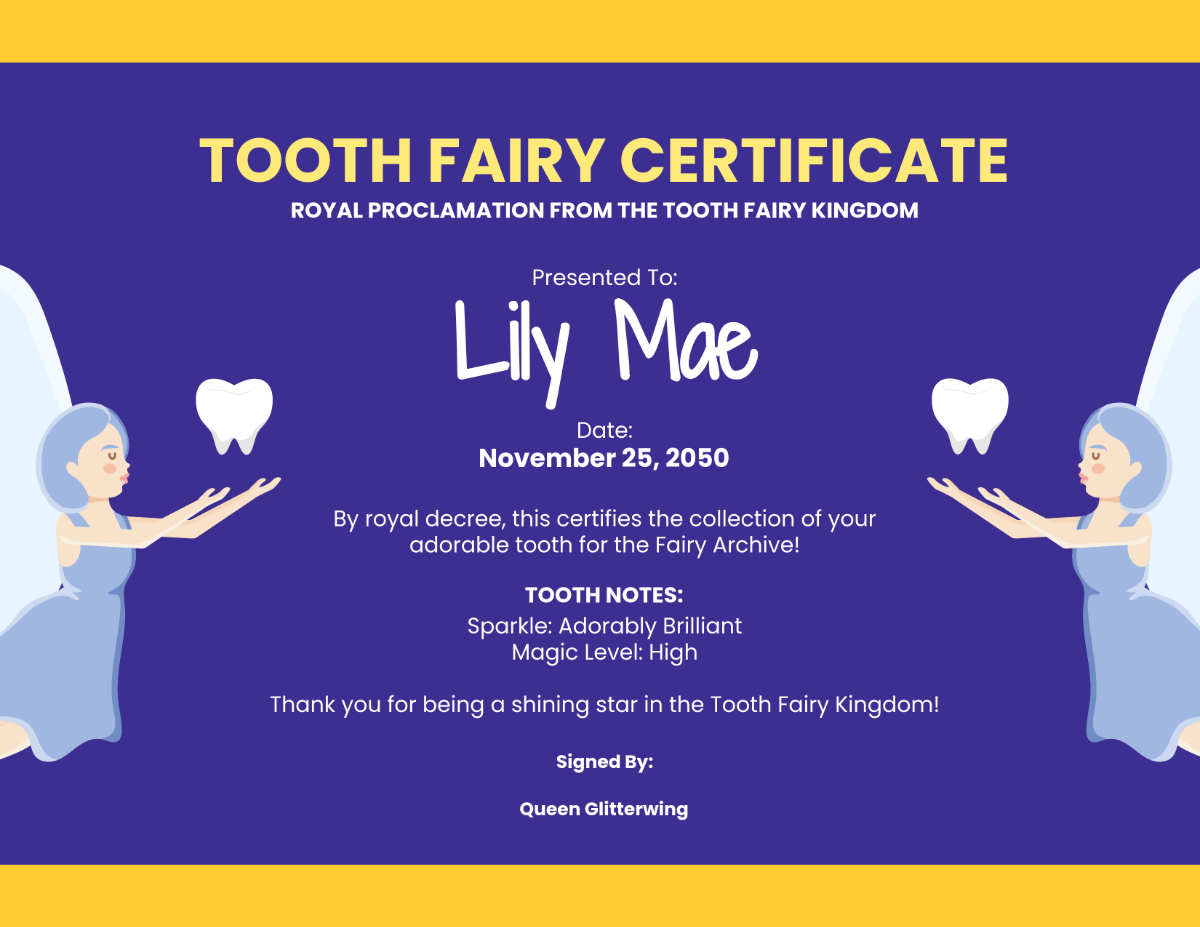 Free Personalized Tooth Fairy Certificate Template - Edit Online & Download